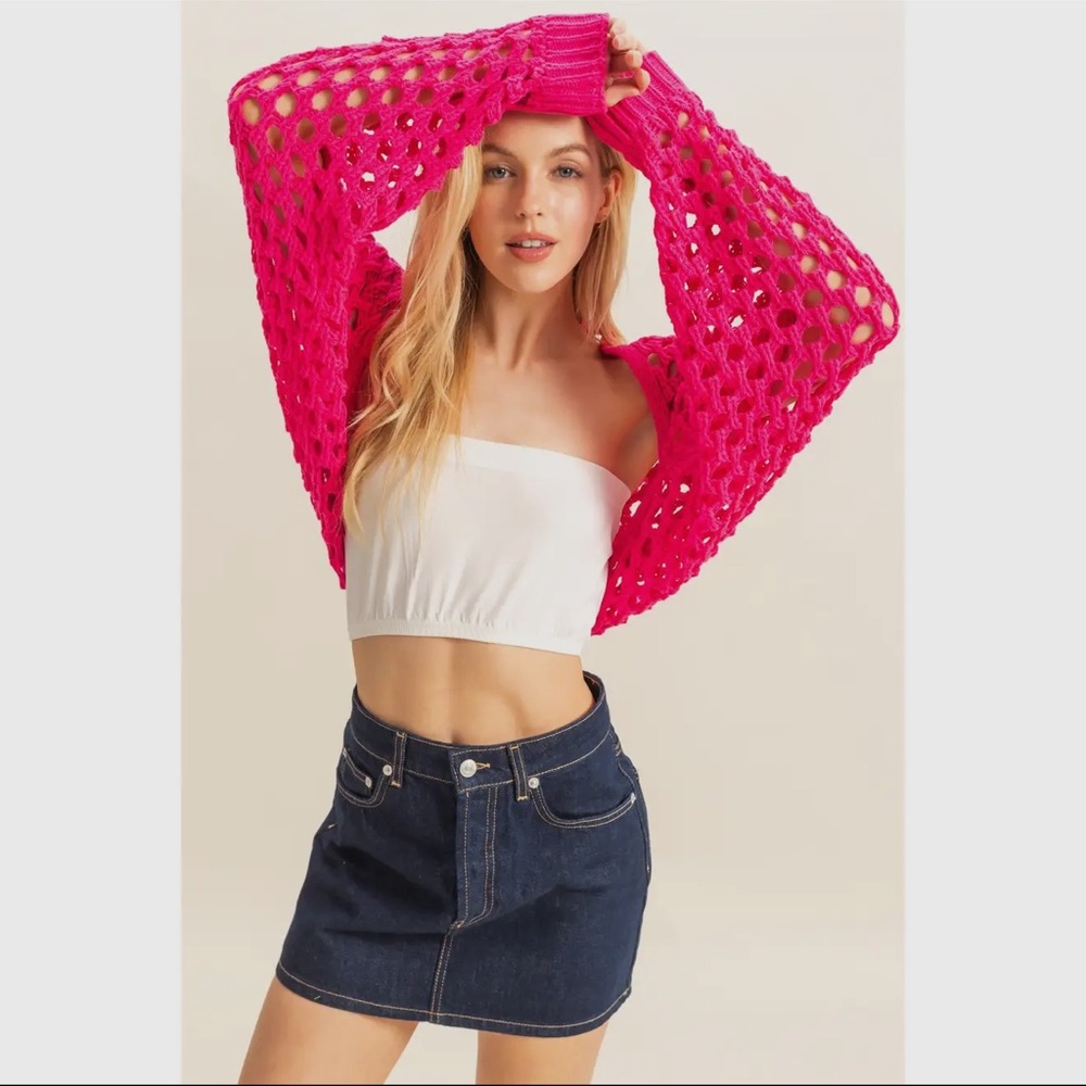 Pink Open-Knit Women's Cardigan
